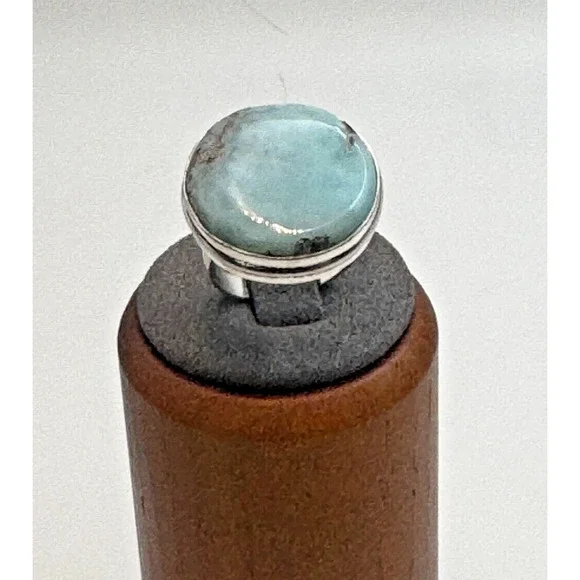 Caribbean Blue Larimar Natural Gemstone Ring .925 Stone Ring Sz 6.5 - 7.83 Grams - Picture 2 of 4